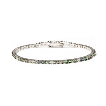 18K White Gold Multi-Colored Gemstone and Diamonds Tennis Bracelet