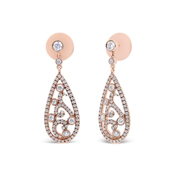 18K Rose Gold 1 1/4 Cttw Diamond Teardrop Shaped Drop and Dangle Screw
Back Stud Earrings