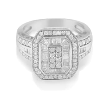 Sterling Silver 1.0ctw Round and Baguette Diamond Elongated Cocktail
Ring (H-I Color, I2-I3 Clarity)