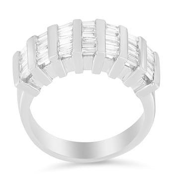 Sterling Silver 1.0ctw Baguette Diamond Channel Multi-Row Wedding Ring
(H-I Color, I1-I2 Clarity)