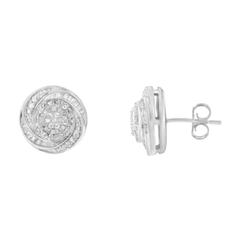Sterling Silver .25ctw Baguette and Round Diamond Swirl Love Knot Stud Earrings
