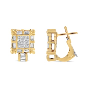 14K Yellow Gold 7/8ctw Princess and Baguette-Cut Diamond Square Framed
Huggie Hoop Omega Earrings