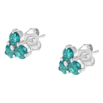 14K White Gold Treated Blue Diamond Trio Stud Earrings 1 1/3ctw