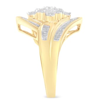 10K Yellow Gold Diamond Bypass Cluster Ring (1 Cttw, I-J Color, I2-I3 Clarity)
