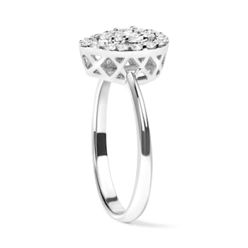 Sterling Silver 3/8 Cttw Lab Grown Diamond Cluster and Halo Pear Promise Ring