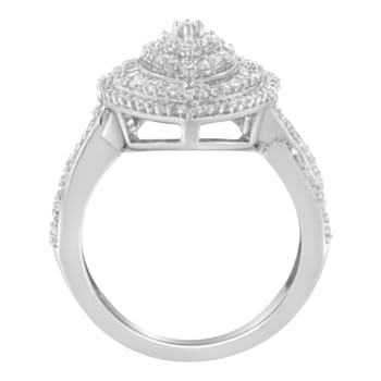 Sterling Silver 1.0ctw Mixed Cut Diamond Marquise-Shaped Cluster Ring
(I-J Color, I2-I3 Clarity)