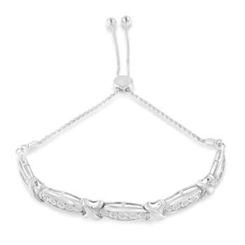 Sterling Silver Round-Cut Diamond X and Tapered Bar Miracle-Set Bolo Bracelet