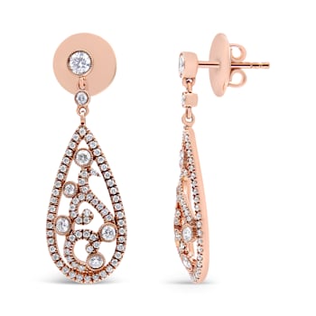 18K Rose Gold 1 1/4 Cttw Diamond Teardrop Shaped Drop and Dangle Screw
Back Stud Earrings