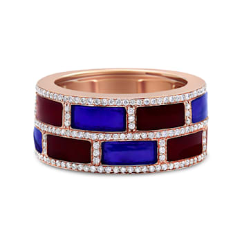 18K Rose Gold Alternating Red and Blue Enamel and 1/2 Cttw Diamond
Studded Band Ring