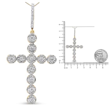 0.625ctw Round Miracle-Set Diamond Circle Cross 10K Yellow Gold Pendant