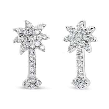 14K White Gold 1/4 Cttw Diamond Palm Tree Push Back Stud Earrings (K-L
Color, I1-I2 Clarity)