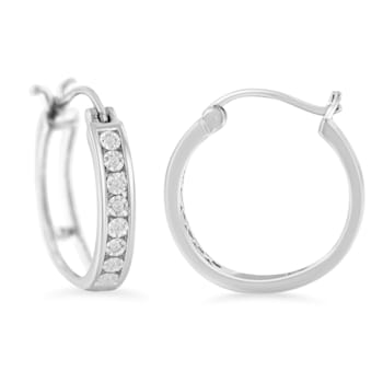 Sterling-Silver Diamond Accent Channel Set Style Hoop Earring