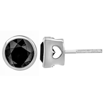 3.00ctw Round-Cut Black Diamond Sterling Silver Stud Earrings