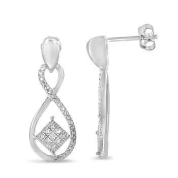 Sterling Silver Round-Cut Diamond Accent Tilted Square and Infinity Drop Earrings