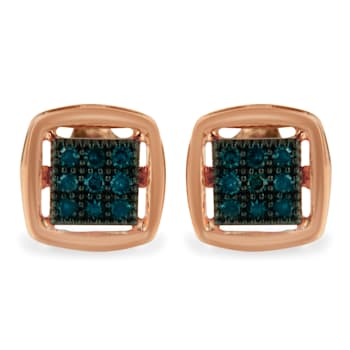 10K Rose Gold Over Sterling Silver Rose Cut Treated Diamond Stud Earring .25ctw