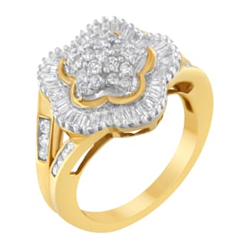 10KT Yellow Gold Round and Baguette Cut Diamond Ballerina Ring (1 cttw,
I-J Color, SI1-SI2 Clarity)