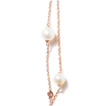 18K Rose Gold 1/2 Cttw Diamond and Freshwater Pearl Double Strand
Station Necklace