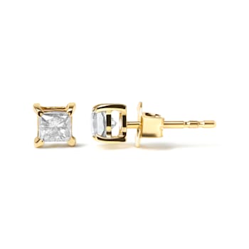 14K Yellow Gold 5/8 Cttw Princess Natural Brown Color Diamond Stud Earrings