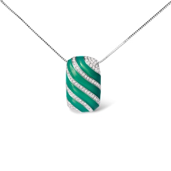 Sterling Silver Turquoise Enamel and 1/2 Cttw Diamond Block 18"
Pendant Necklace