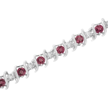 3.5 mm Lab Created Pink Tourmaline and 1/6 ctw Diamond Rhodium Over
Sterling Silver Tennis Bracelet