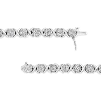 14K White Gold 6-1/3ctw Round Brilliant-Cut Diamond Round Cluster and
X-Link Tennis Bracelet