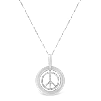 Matte Finish .925 Sterling Silver Diamond Accent Dancing Peace Sign
18" Pendant Necklace
