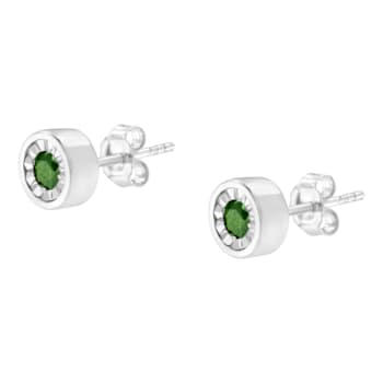 Sterling Silver 1/4ctw Round Brilliant-Cut Green Diamond Miracle-Set
Stud Earrings
