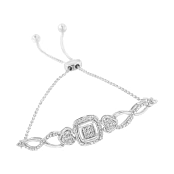 Sterling Silver Diamond Cushion Frame 4”-10” Adjustable Bolo Tennis Bolo
Bracelet (I-J, I3) - 7"