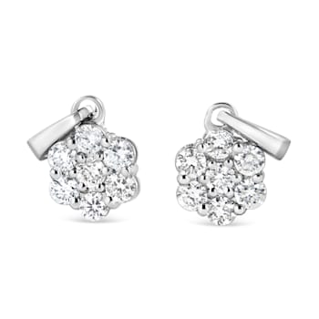 14KT White Gold 1/2 cttw Diamond Floral Cluster Pendant Necklace (HI, SI2-I1)