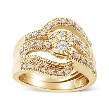 14K Yellow Gold Over Sterling Silver 1/3ctw Diamond Crisscross
Engagement Bridal Set