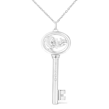 .925 Sterling Silver Diamond Accent Zodiac Key Pendant Necklace