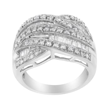 Sterling Silver 1.0ctw Channel Set Mixed Diamond Cross-over Bypass Ring
(I-J Color, I2-I3 Clarity)