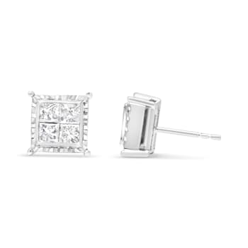 14K White Gold 1 1/2 Cttw Invisible Set Princess-Cut Diamond
Contemporary Wavy Quad Stud Earrings