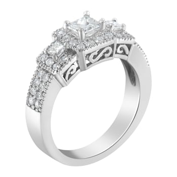 14K White Gold Round and Princess-Cut Diamond Ring (1 Cttw, H-I Color,
I1-I2 Clarity)