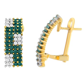 14K Yellow Gold 2.0ctw White and Treated Blue Diamond Earrings