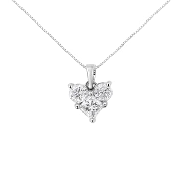 10K White Gold 1.0ctw Mixed Cut Diamond Heart Shaped 18" Pendant
w\chain(H-I Color, SI2-I1 Clarity)