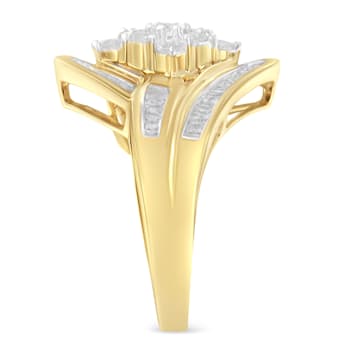 10K Yellow Gold over Sterling Silver Diamond Bypass Cluster Ring (1
Cttw, I-J Color, I2-I3 Clarity)