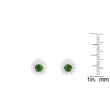 Sterling Silver 1/4ctw Round Brilliant-Cut Green Diamond Miracle-Set
Stud Earrings