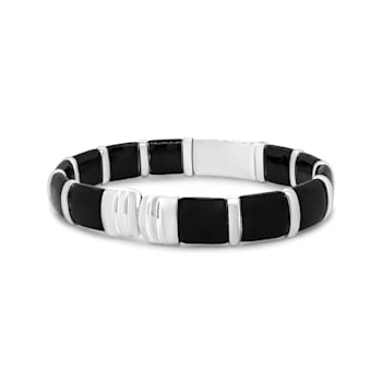 Sterling Silver Black and Brown Enamel 1/3ctw Diamonds and Sapphire
Bangle Bracelet