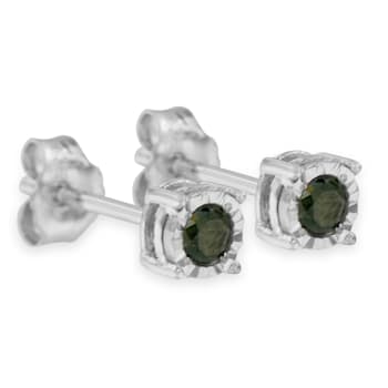 Sterling Silver Rose Cut Treated Green Diamond Solitaire Stud Earrings 0.25ctw