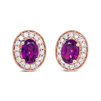 14K Rose Gold 7x5mm Cushion Cut Garnet and 3/8ctw Round Diamond Halo
Stud Earrings