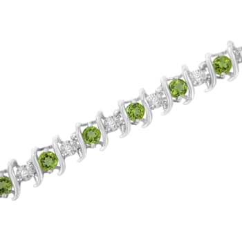 3.5 mm Lab Created Green Peridot and 1/6 ctw Diamond Rhodium Over
Sterling Silver Tennis Bracelet