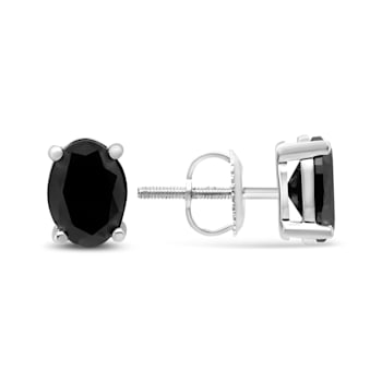 Sterling Silver 2.0ctw Treated Black Oval Diamond Stud Earring