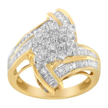 1.00ctw Round And Baguette Diamond 10K Yellow Gold Cluster Ring