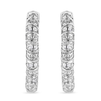 Sterling Silver 1/2ctw Diamond Wire Cage Style Hoop Earring