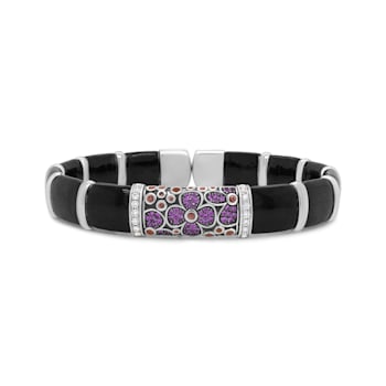 Sterling Silver Black and Brown Enamel 1/3ctw Diamonds and Sapphire
Bangle Bracelet