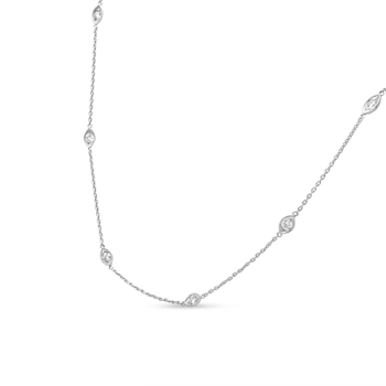 14K White Gold 1.00ctw Bezel Set Round Diamond Marquise Shaped Milgrain
Station Collar Necklace