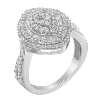 Sterling Silver 1.0ctw Mixed Cut Diamond Marquise-Shaped Cluster Ring
(I-J Color, I2-I3 Clarity)