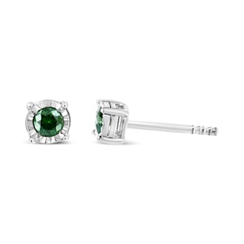 Sterling Silver Rose Cut Treated Green Diamond Solitaire Stud Earrings 0.25ctw