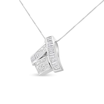 1.87ctw Princess and Baguette Diamond Mixed Geometry 14K White Gold Necklace